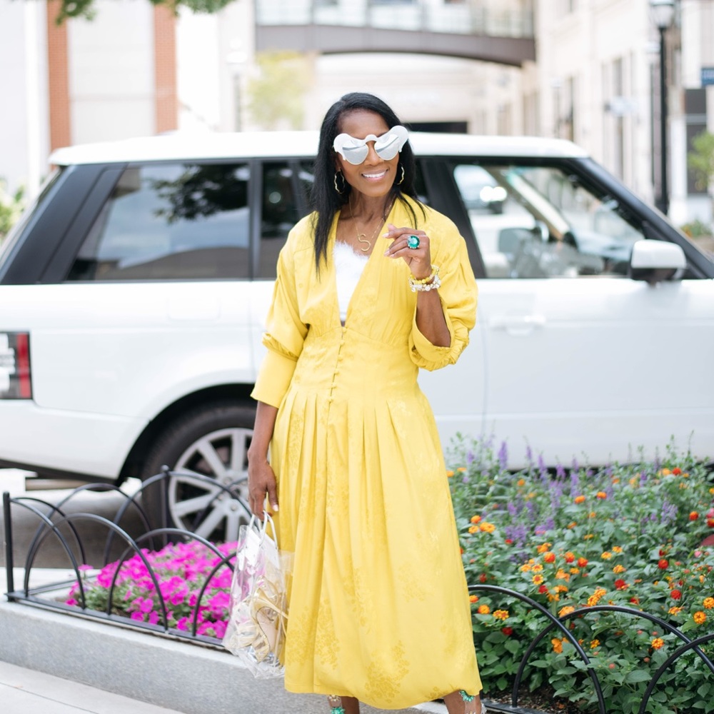Bershka Women's Yellow/gold Long Sleeve V-Neck Midi Dress Size Small